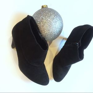 Black low heel suede ankle booties